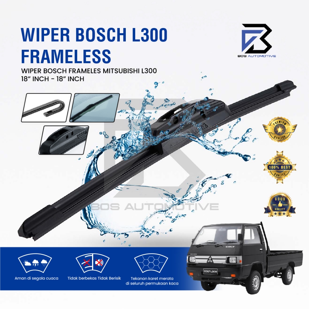 Wiper Blade BOSCH Advantage Besi | Clear Frameless Karet Kipas Kaca Depan Mobil MITSUBISHI L300 Frame Hook 18" - 18" Inch Original - foto-variasi-2
