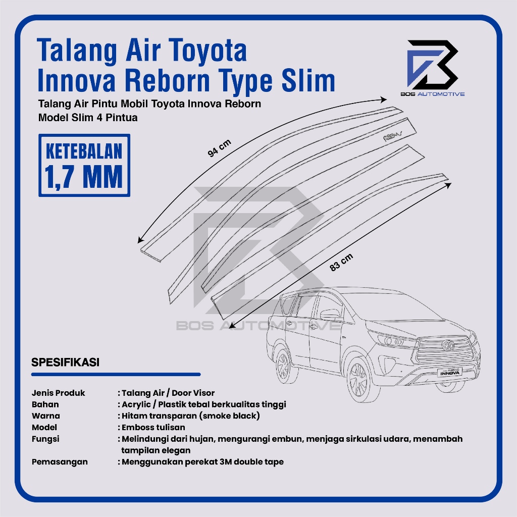 Talang Air Pintu Mobil Toyota Innova Reborn 2015 - 2021 Model Slim 4 Pintu - foto-produk-2