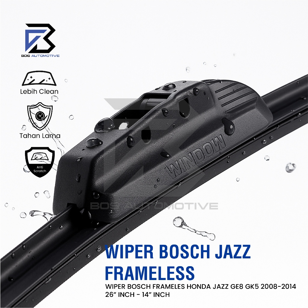 Wiper Blade BOSCH Clear Frameless Karet | Advantage Besi Kipas Kaca Depan Mobil HONDA JAZZ HONDA FREED Frame Hook 26" - 14" Inch Original - foto-produk-1