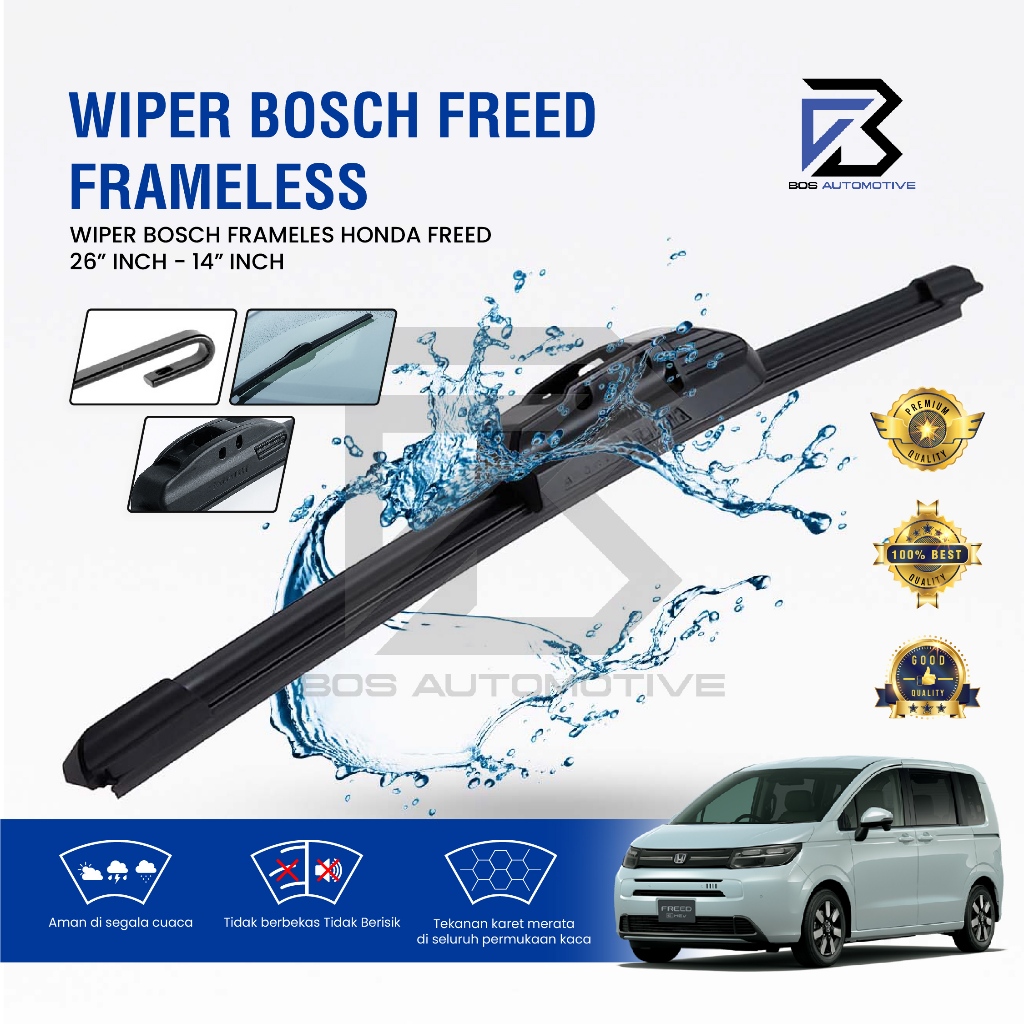 Wiper Blade BOSCH Clear Frameless Karet | Advantage Besi Kipas Kaca Depan Mobil HONDA JAZZ HONDA FREED Frame Hook 26" - 14" Inch Original - foto-variasi-5