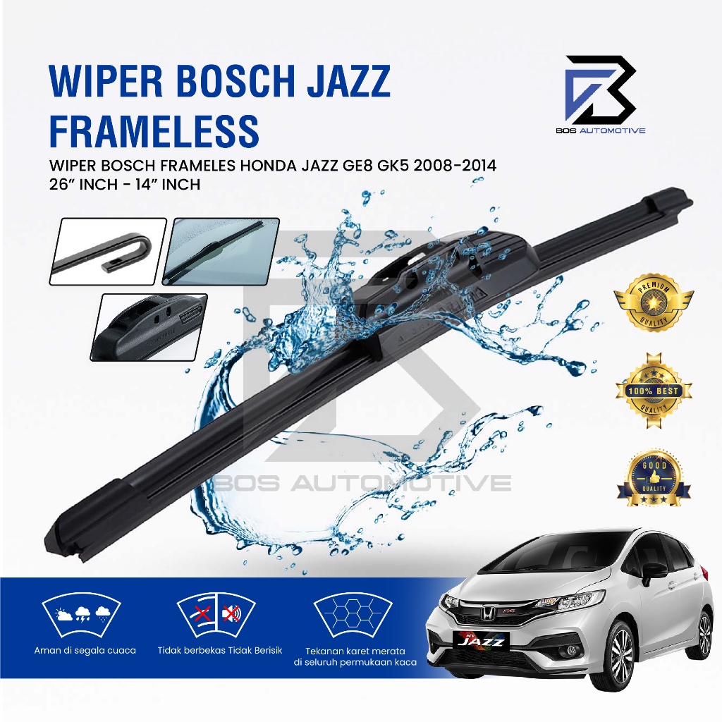 Wiper Blade BOSCH Clear Frameless Karet | Advantage Besi Kipas Kaca Depan Mobil HONDA JAZZ HONDA FREED Frame Hook 26" - 14" Inch Original - foto-variasi-6