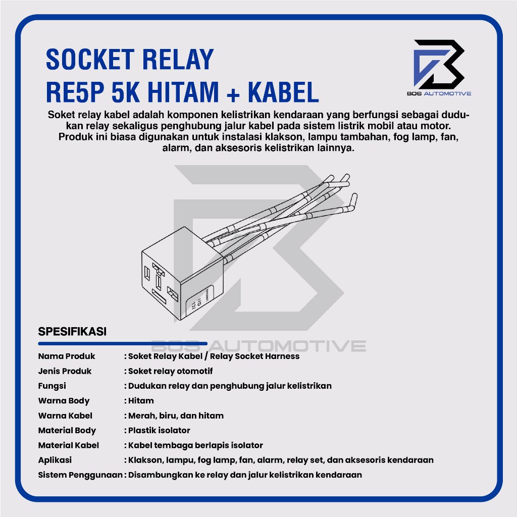 Rumah Relay Gandeng / Soket Relay Bangku / Socket Cable Relay Susun / Duduk / Kaki 5 Pin Untuk Klakson & Lampu (5 Kabel) - foto-produk-2