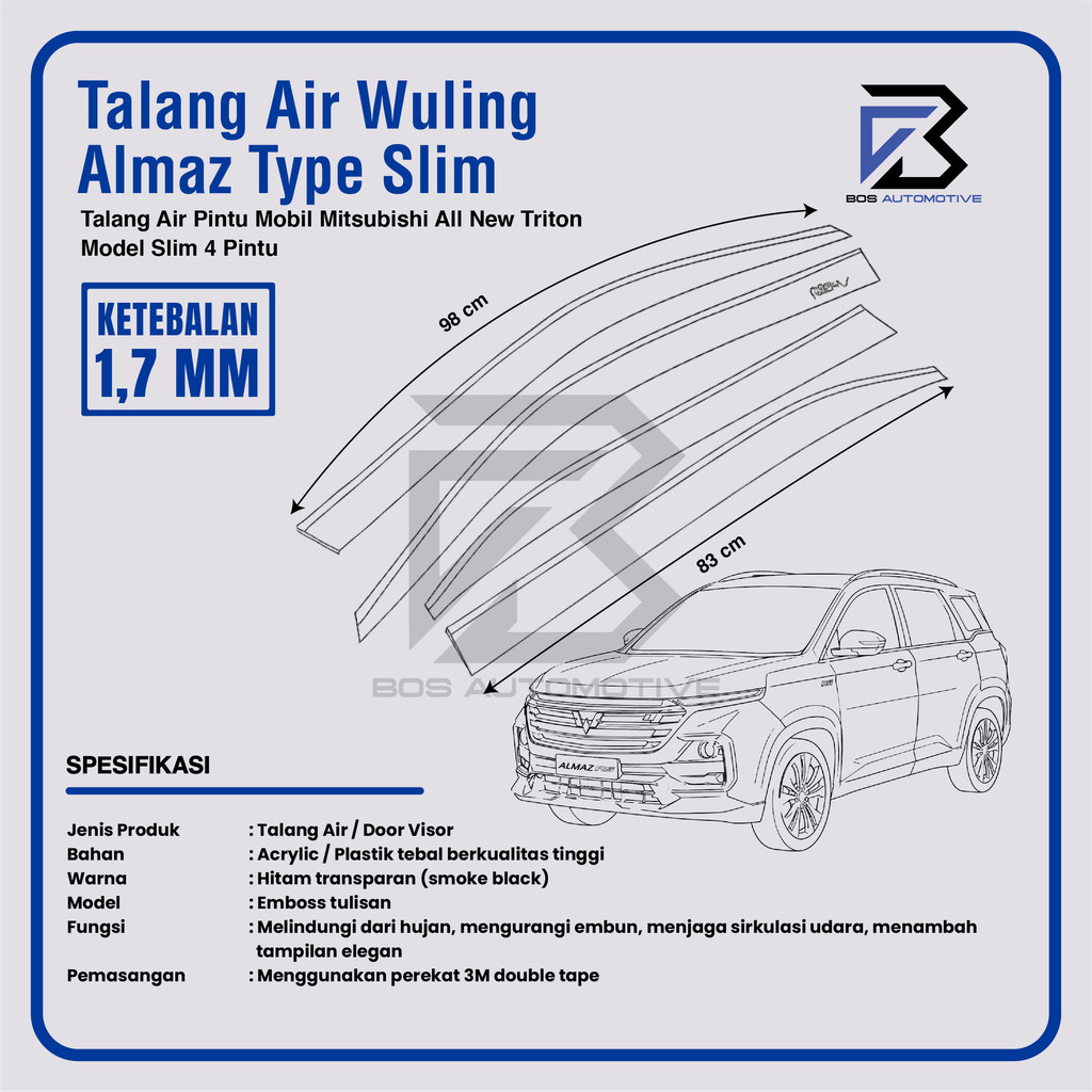 Talang Air Pintu Mobil Wuling Almaz 2019 â€“ 2023 Model Slim 4 Pintu - foto-produk-2