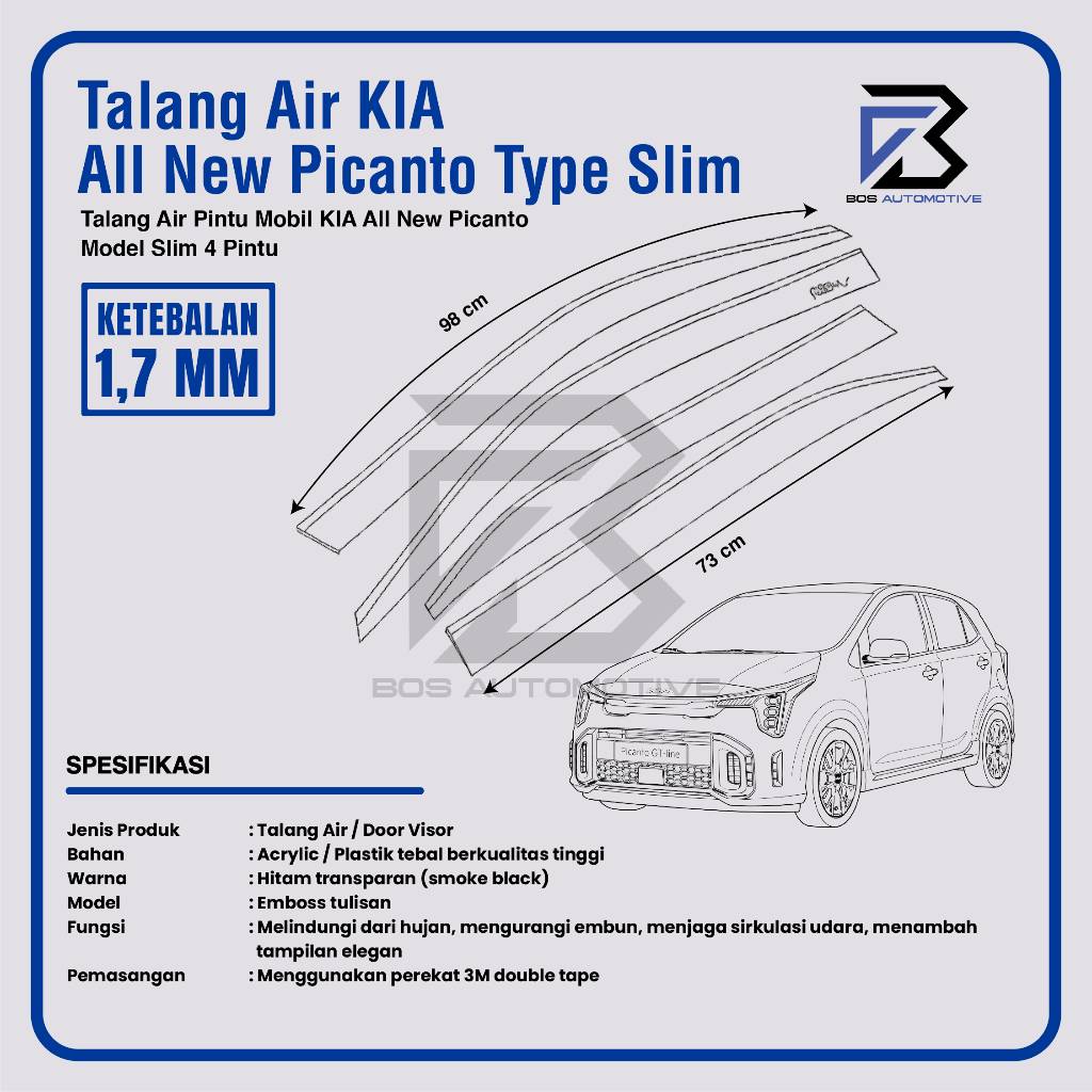 Talang Air Pintu Mobil KIA All New Picanto 2011 - 2017 Model Slim 4 Pintu - foto-produk-2