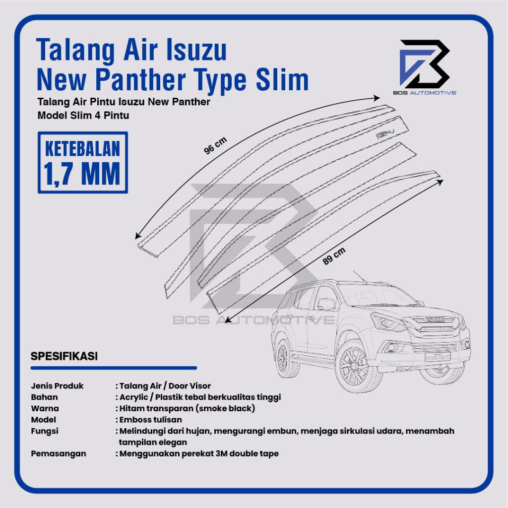 Talang Air Pintu Mobil Isuzu New Panther Touring 2000 - 2005  Model Slim 4 Pintu - foto-produk-2