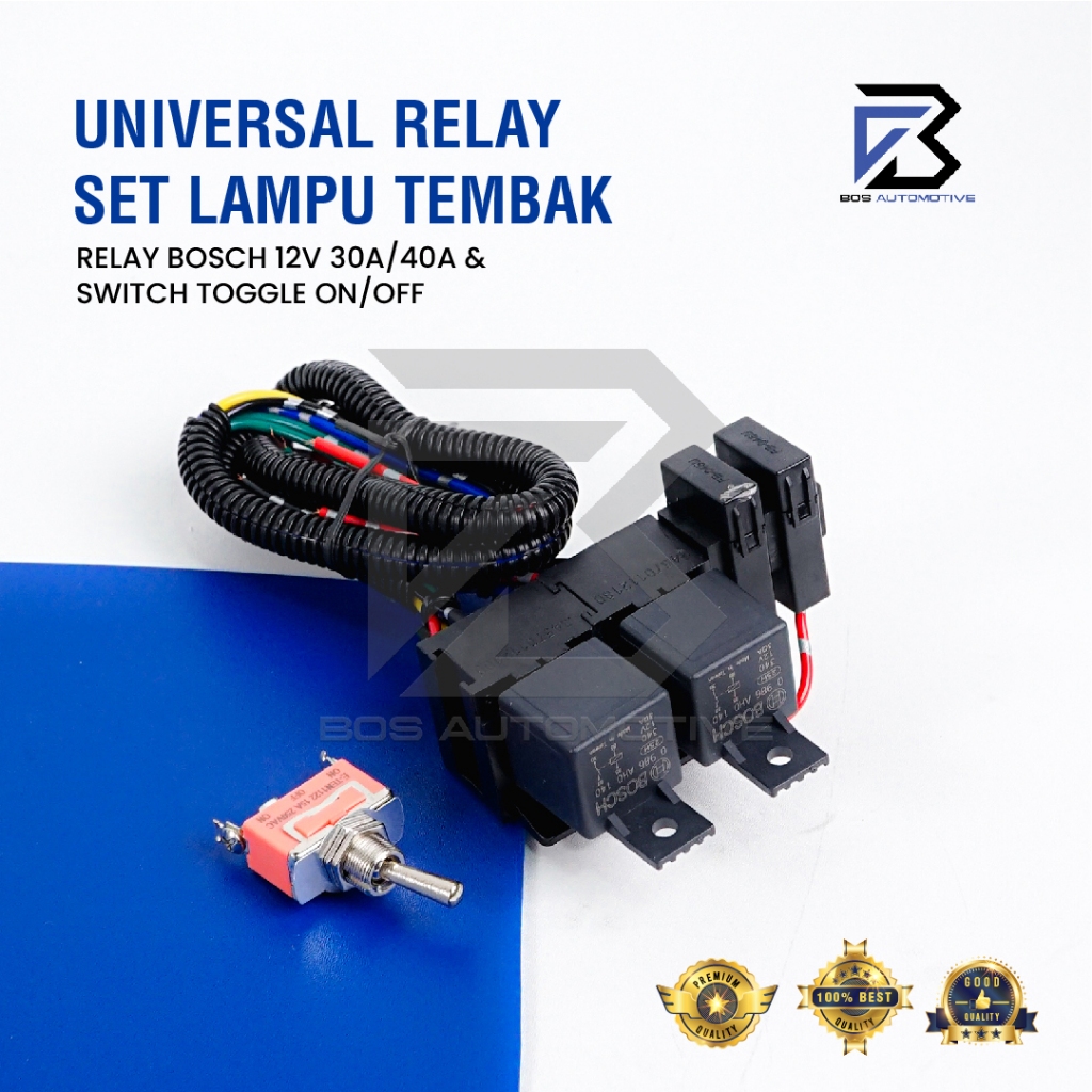 Kabel Relay Set Lampu Foglamp Tembak Mobil Motor Dengan Relay Bosch 2 Mode High Low 12v
