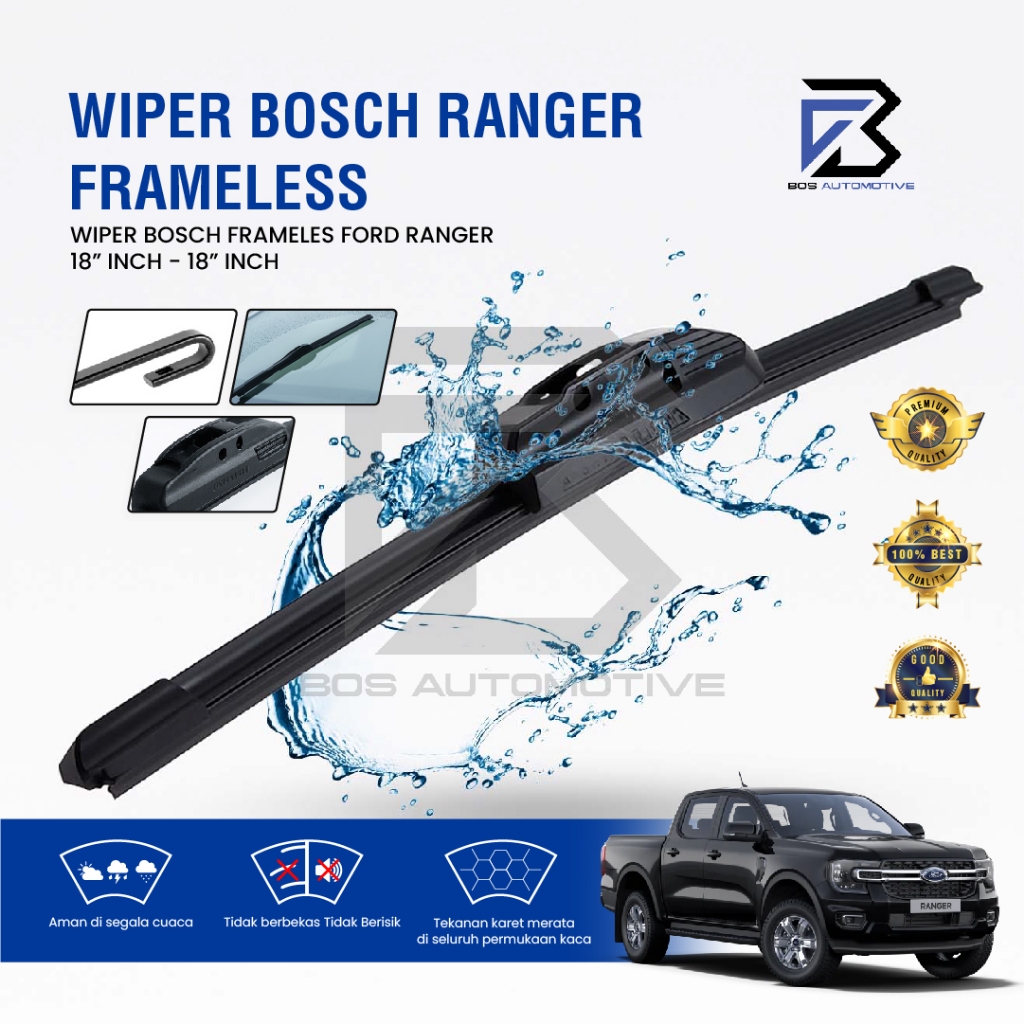 Wiper Blade Bosch Clear Frameless / Karet / Kipas Kaca Depan Mobil FORD RANGER / Frame Hook 18" - 18" Inch Original - foto-sampul