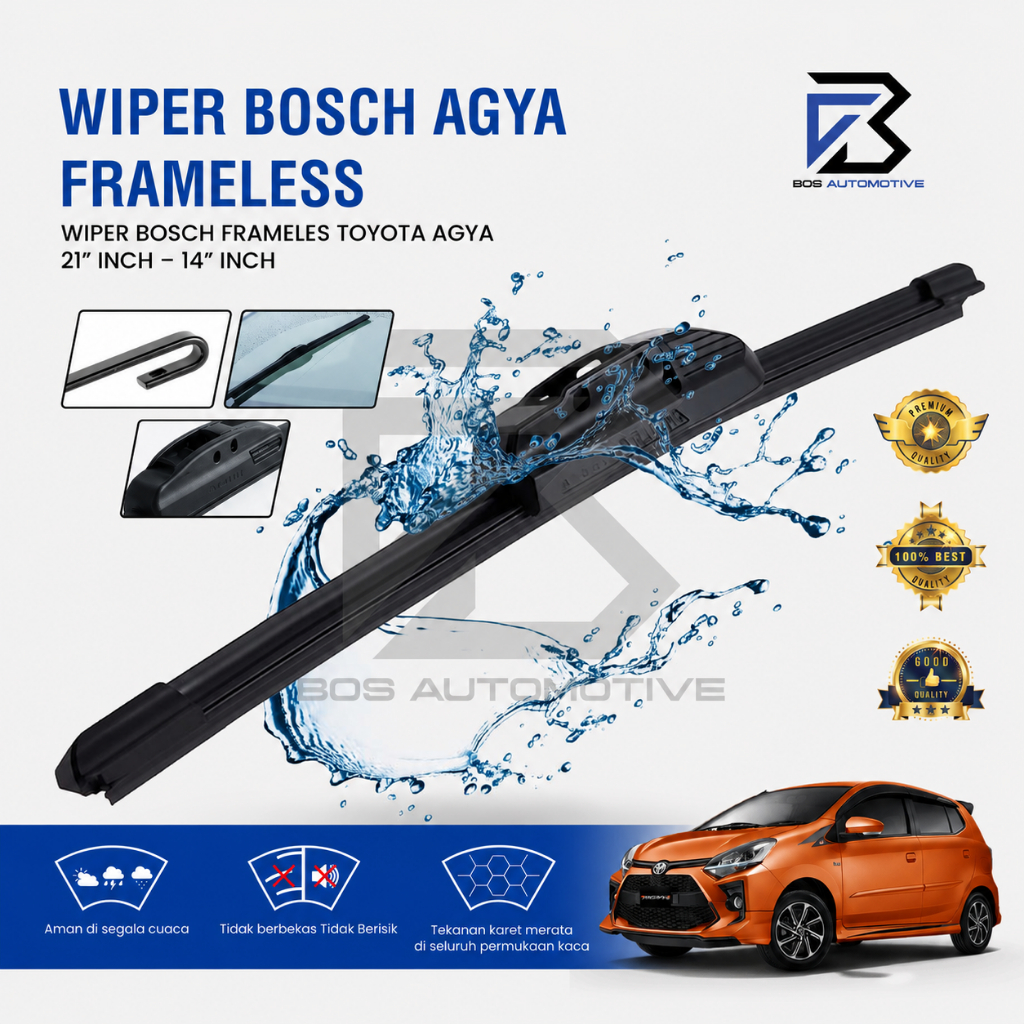 Wiper Blade Bosch Clear Frameless / Karet / Mobil Universal / Frame Hook 21" â€“ 14â€ Inch - foto-variasi-2