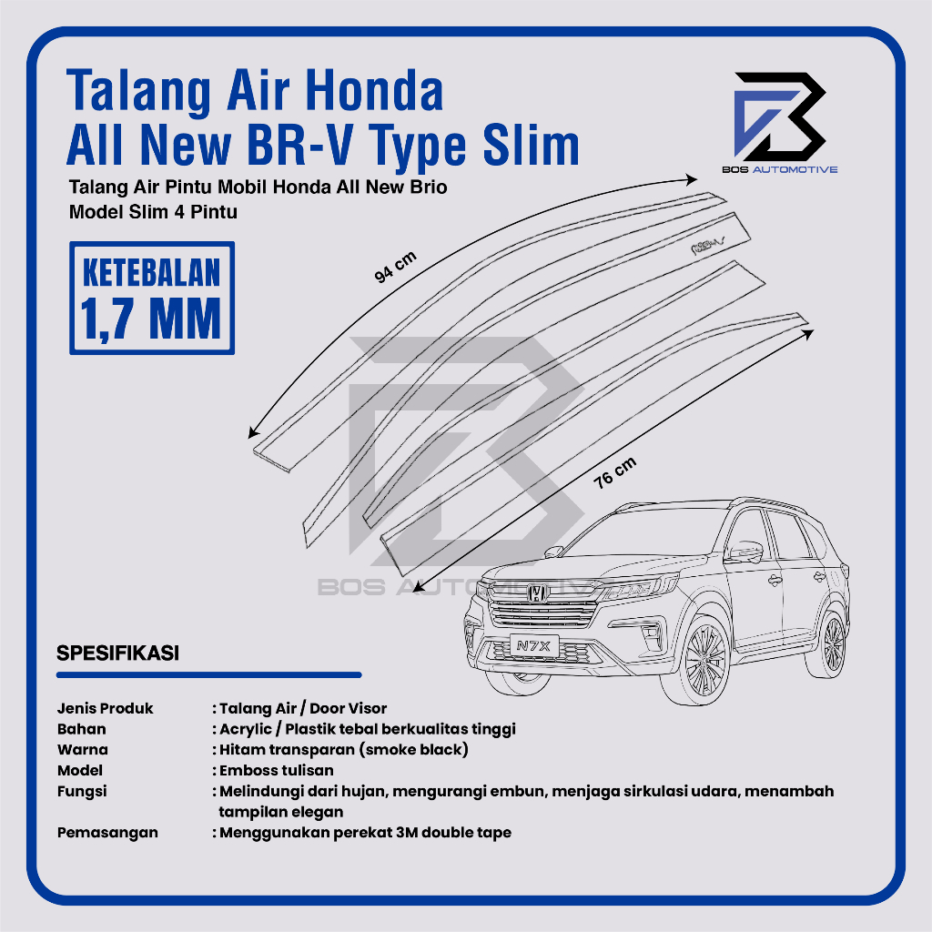 Talang Air Pintu Mobil Honda All New BRV 2021 - 2023 Model Slim 4 Pintu - foto-produk-2