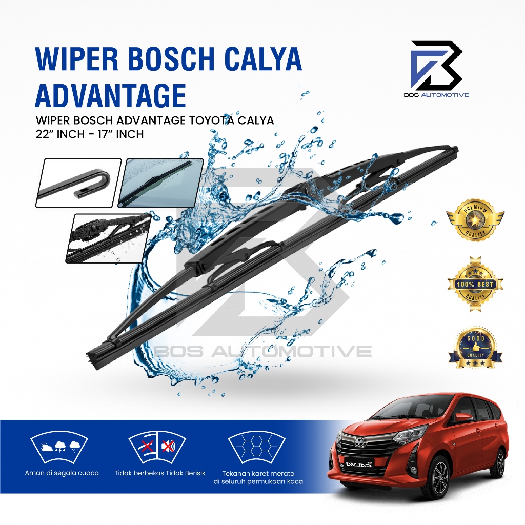 Wiper Blade BOSCH Advantage Besi Kipas Kaca Depan Mobil TOYOTA CALYA - DAIHATSU SIGRA Frame Hook 22" - 17" Inch Original - foto-variasi-1