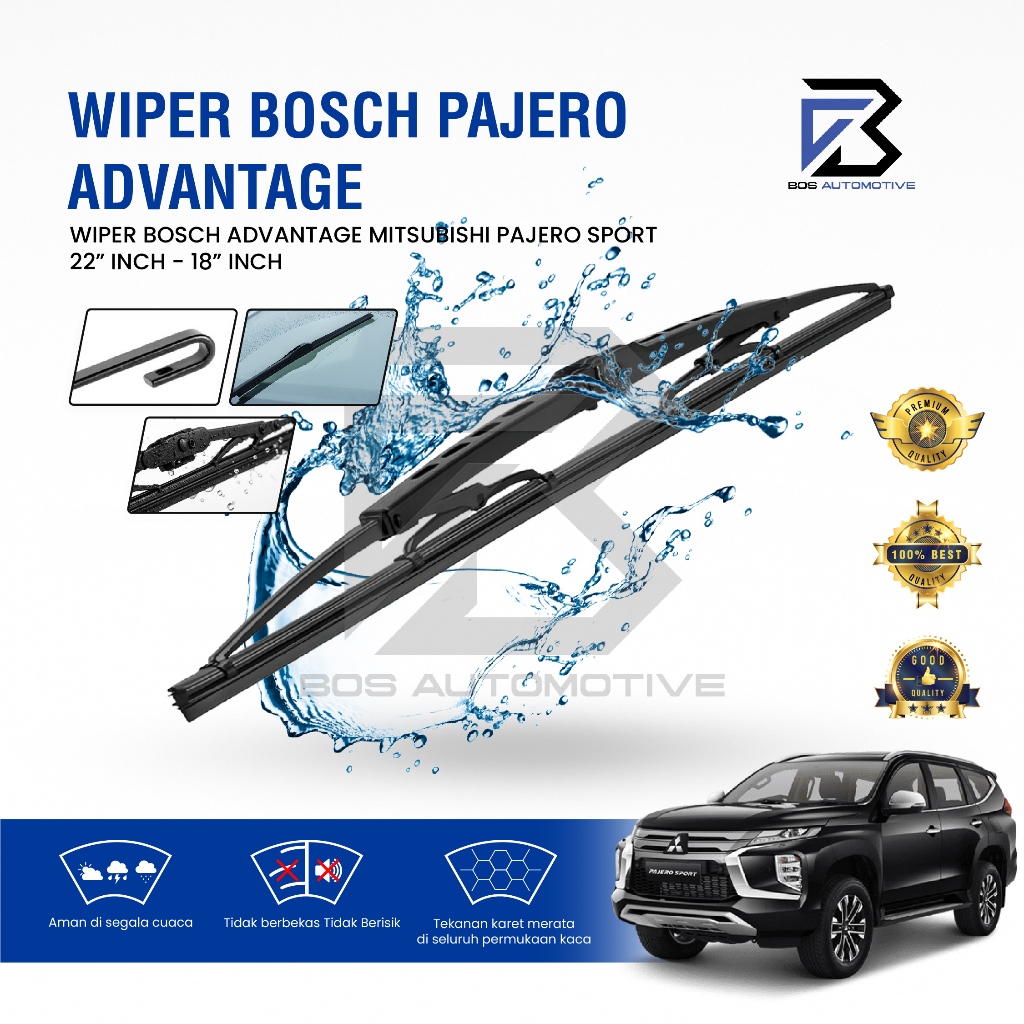Wiper Blade BOSCH Advantage Besi Kipas Kaca Depan Mobil MITSUBISHI PAJERO SPORT Frame Hook 22" - 18" Inch Original - foto-variasi-1