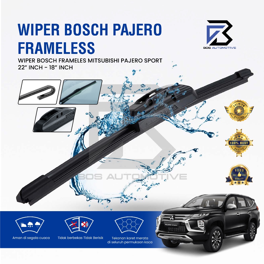 Wiper Blade BOSCH Advantage Besi Kipas Kaca Depan Mobil MITSUBISHI PAJERO SPORT Frame Hook 22" - 18" Inch Original - foto-variasi-2