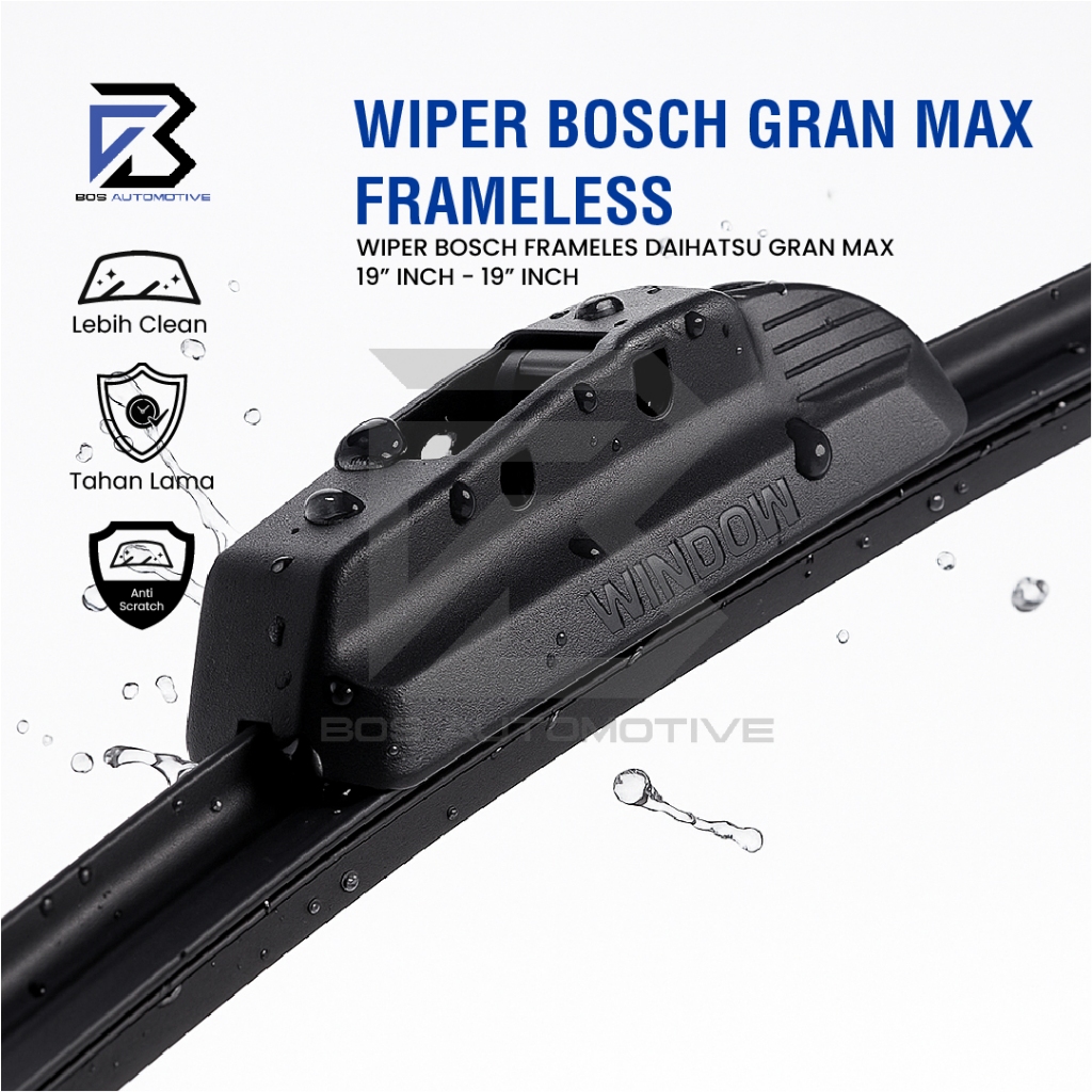 Wiper Blade BOSCH Clear Frameless Karet | Advantage Besi Kipas Kaca Depan Mobil DAIHATSU GRAN MAX Frame Hook 19" - 19" Inch Original - foto-produk-1