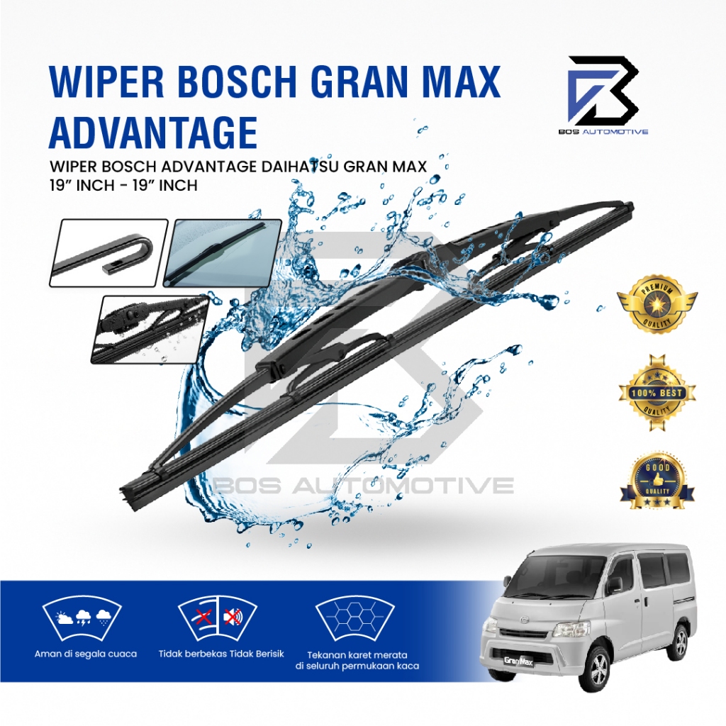 Wiper Blade BOSCH Clear Frameless Karet | Advantage Besi Kipas Kaca Depan Mobil DAIHATSU GRAN MAX Frame Hook 19" - 19" Inch Original - foto-variasi-1