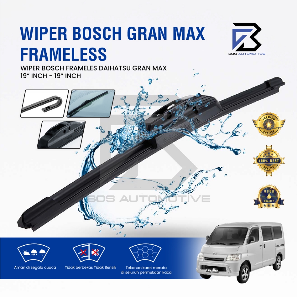 Wiper Blade BOSCH Clear Frameless Karet | Advantage Besi Kipas Kaca Depan Mobil DAIHATSU GRAN MAX Frame Hook 19" - 19" Inch Original - foto-variasi-2