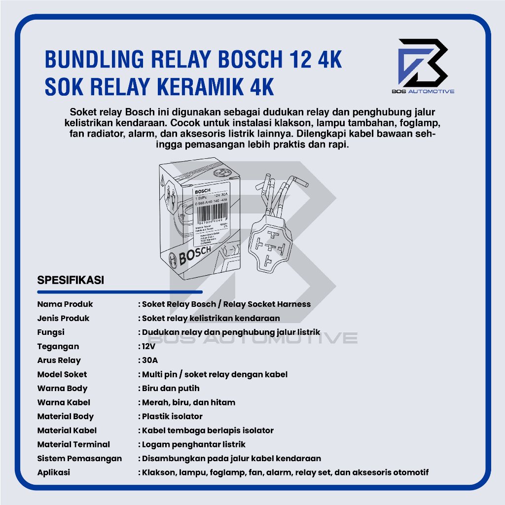 Socket Cable Relay Ceramic / Soket Relay Keramik Relay BOSCH / HELLA 4 Kaki 12v  Untuk Klakson & Lampu Original - foto-produk-2