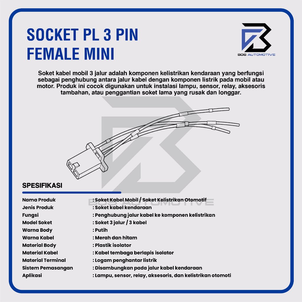 Soket Sambung 3 Pin Kecil / Mini Socket Sambungan Kabel Konektor Mobil Motor - foto-produk-2