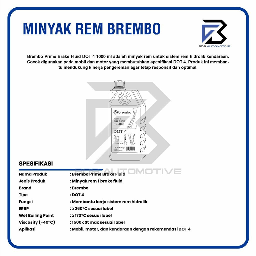 Brake Fluid DOT 4 BREMBO 1000 ML / 1L - Minyak Rem Mobil Motor - Oli Rem BREMBO 1L - foto-produk-2