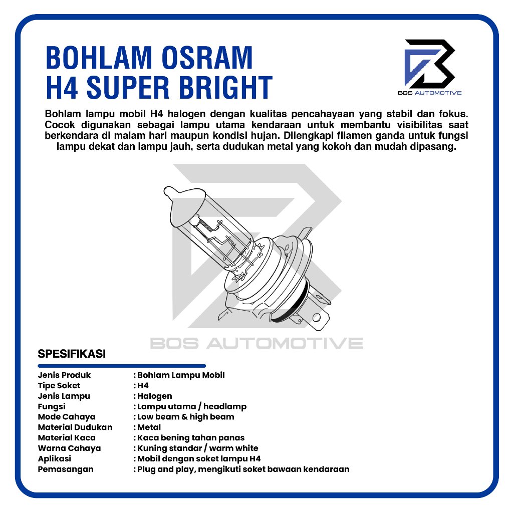 BOHLAM LAMPU HALOGEN OSRAM H4 24V 100/90W P43T ORIGINAL - foto-produk-2