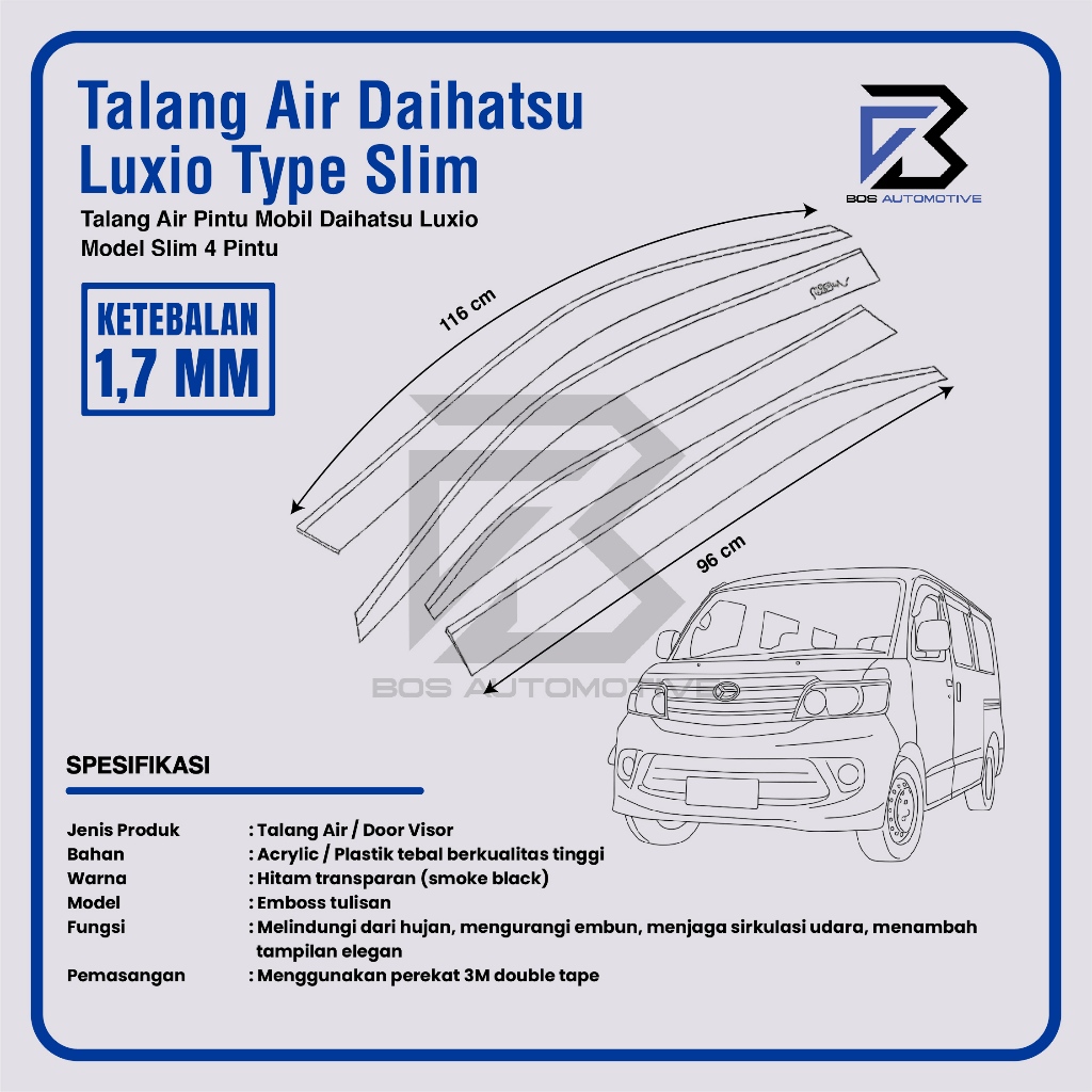 Talang Air Pintu Mobil Daihatsu Luxio 2009 - 2021 Model Slim 4 Pintu - foto-produk-2