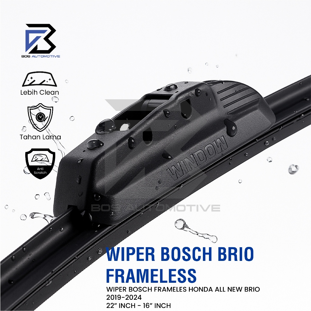 Wiper Blade BOSCH Clear Frameless Karet | Advantage Besi Kipas Kaca Depan Mobil HONDA ALL NEW BRIO 2019 - 2024 Frame Hook 22" - 16" Inch Original - foto-produk-1