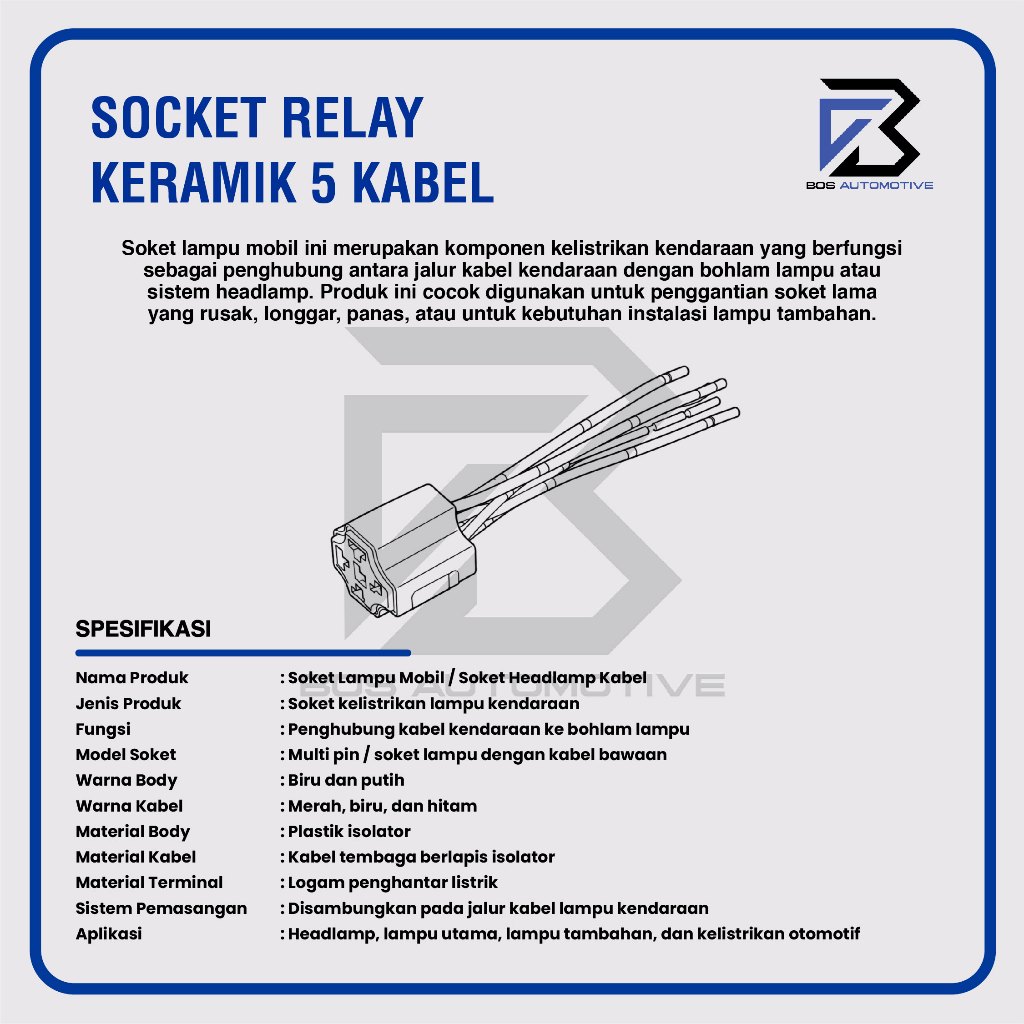 Rumah Relay Keramik / Socket Cable Relay Ceramic / Soket kabel Kaki 5 Pin Untuk Klakson & Lampu (5 Kabel) - foto-produk-2
