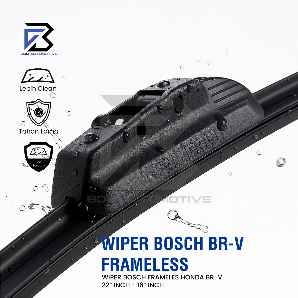 Wiper Blade BOSCH Clear Frameless Karet Kipas Kaca Depan Mobil HONDA BRV Frame Hook 22" - 16" Inch Original - foto-produk-1