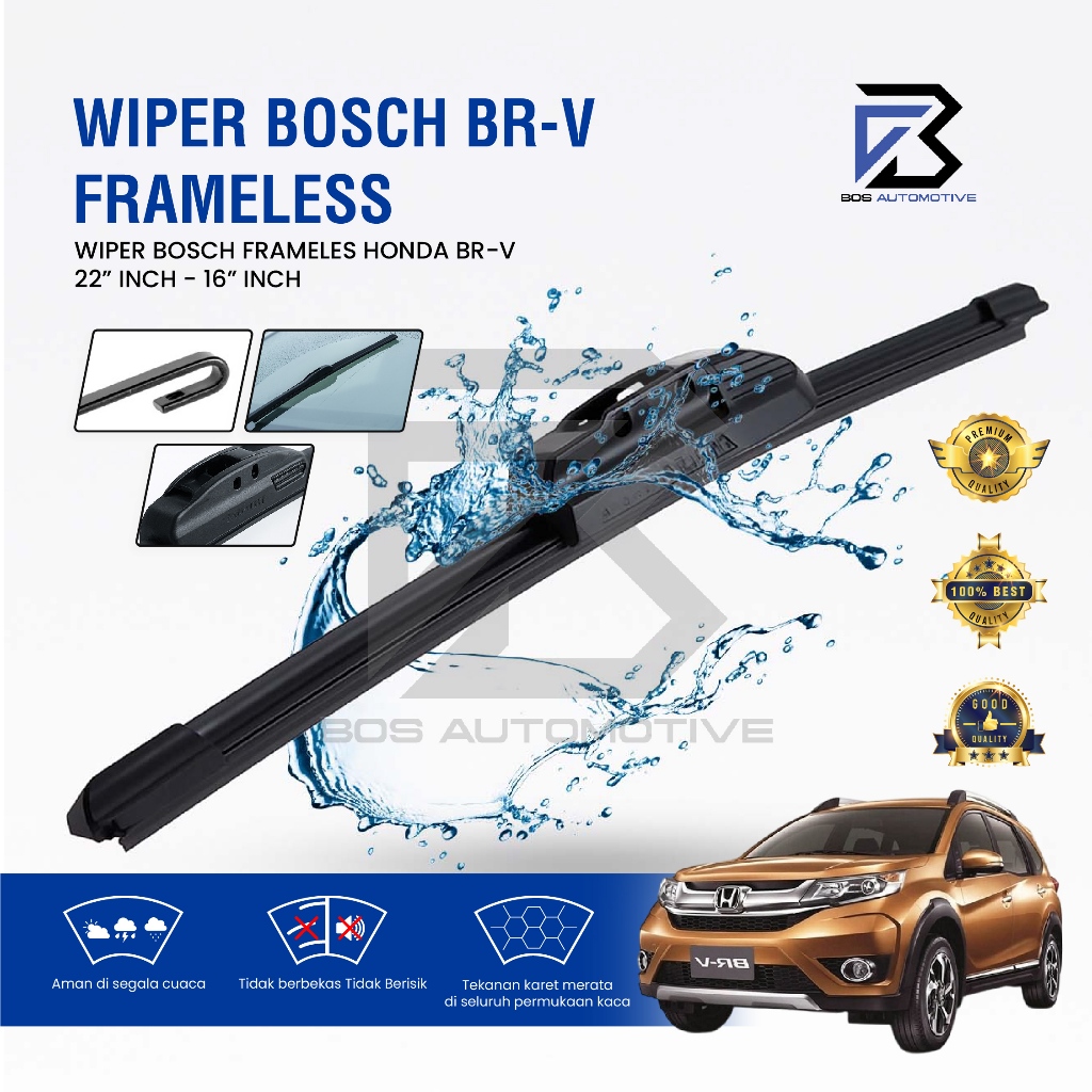 Wiper Blade BOSCH Clear Frameless Karet Kipas Kaca Depan Mobil HONDA BRV Frame Hook 22" - 16" Inch Original - foto-variasi-1