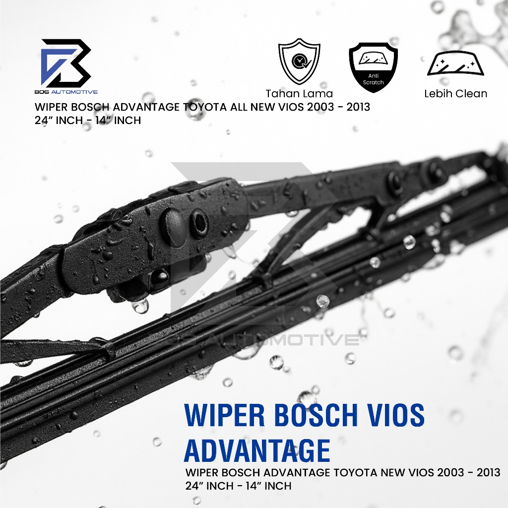 Wiper Blade BOSCH Clear Frameless Karet | Advantage Besi Kipas Kaca Depan Mobil TOYOTA NEW VIOS 2003 â€“ 2013 Frame Hook 24" - 14" Inch Original - foto-produk-1