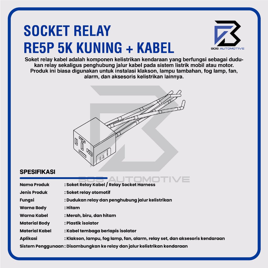 Soket Relay RE5P Kaki 5 Pin + Kabel Bintik / Rumah Relay Socket Relay - foto-produk-2