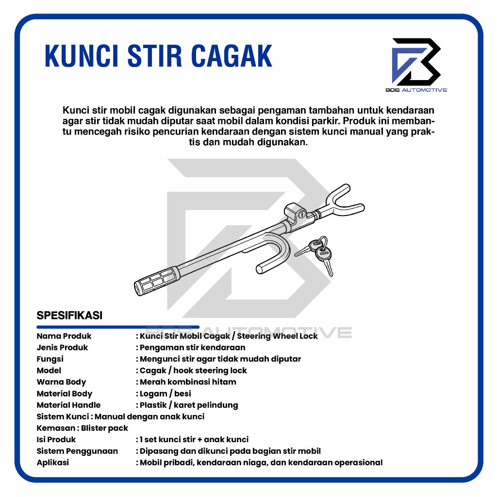 Kunci Pengaman Stir Mobil Model Setir Cagak Kecil 6008 S Universal - foto-produk-2