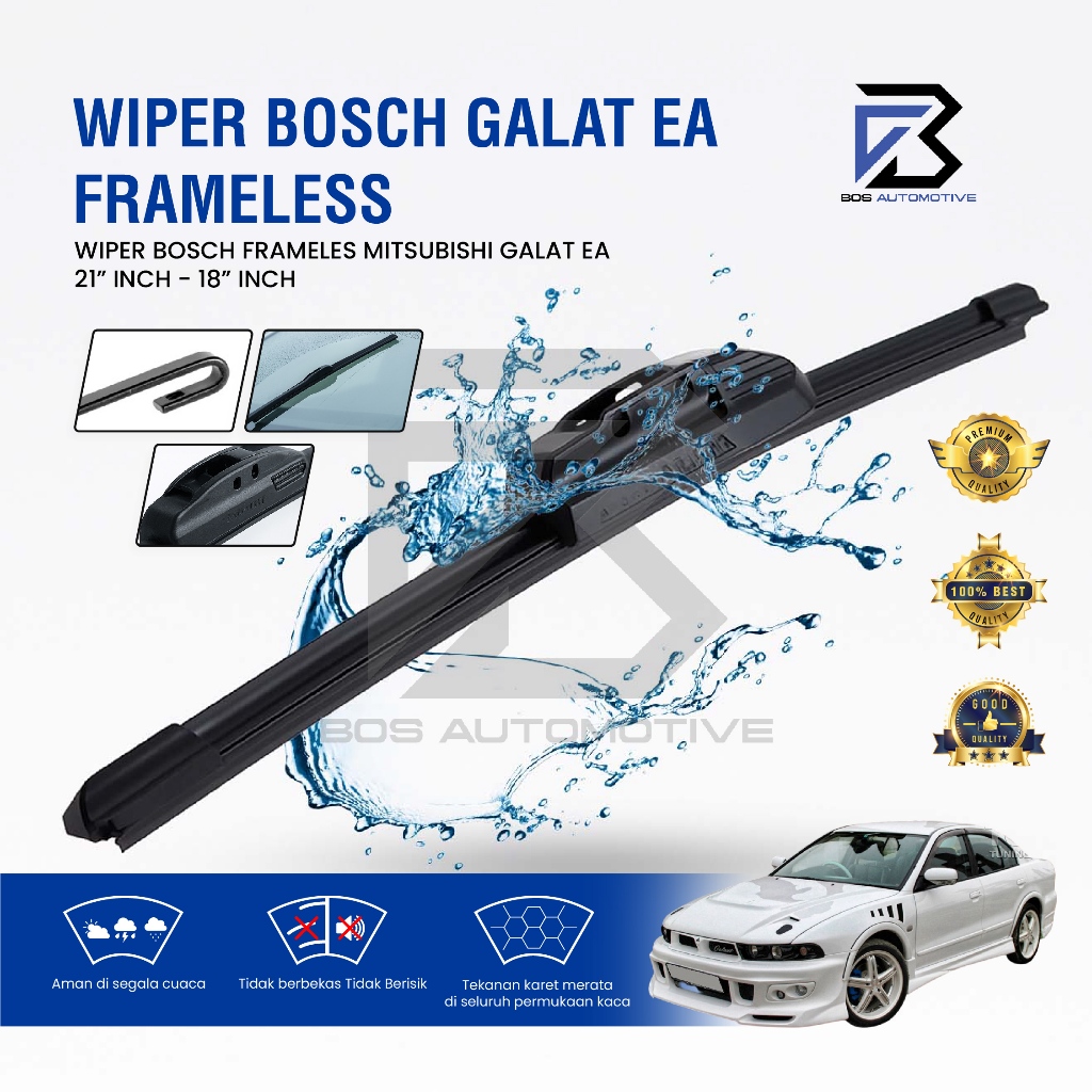 Wiper Blade Bosch Clear Frameless / Karet / Kipas Kaca Depan Mobil Mobil MITSUBISHI GALLAT EA / Frame Hook 21" - 18" Inch Original - foto-sampul