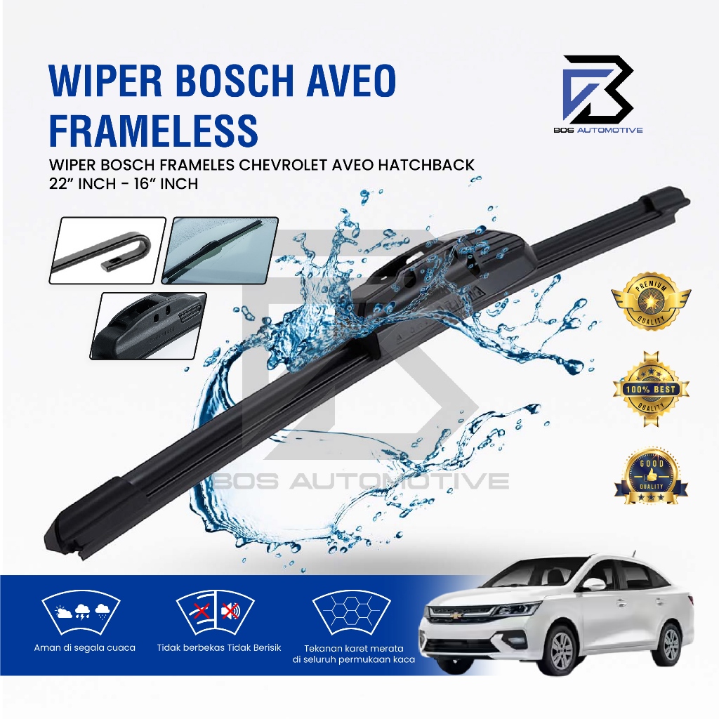 Wiper Blade BOSCH Clear Frameless Karet | Advantage Besi Kipas Kaca Depan Mobil MITSUBISHI CHEVROLET AVEO HATCHBACK Frame Hook 22" - 16" Inch Original - foto-variasi-2