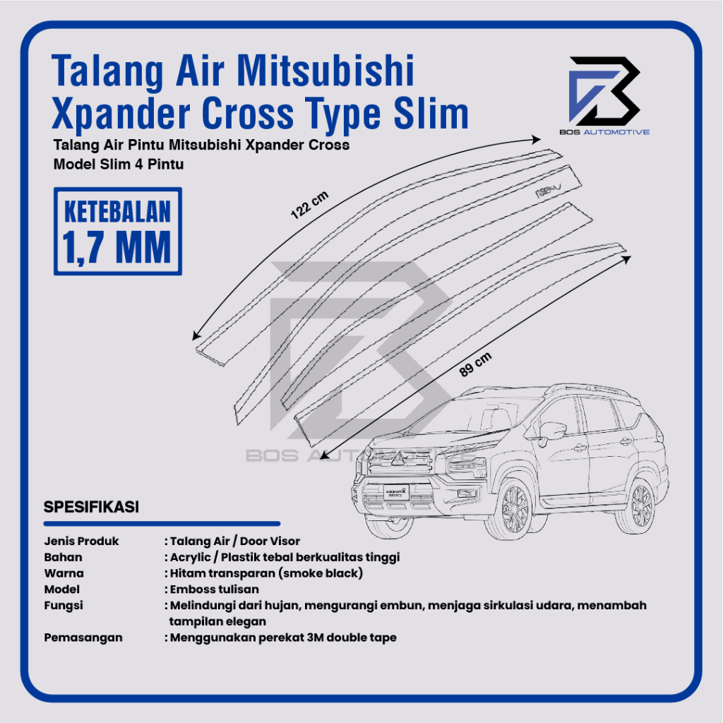Talang Air Pintu Mobil Mitsubishi Xpander Cross 2019 â€“ 2024 Model Slim 4 Pintu - foto-produk-2