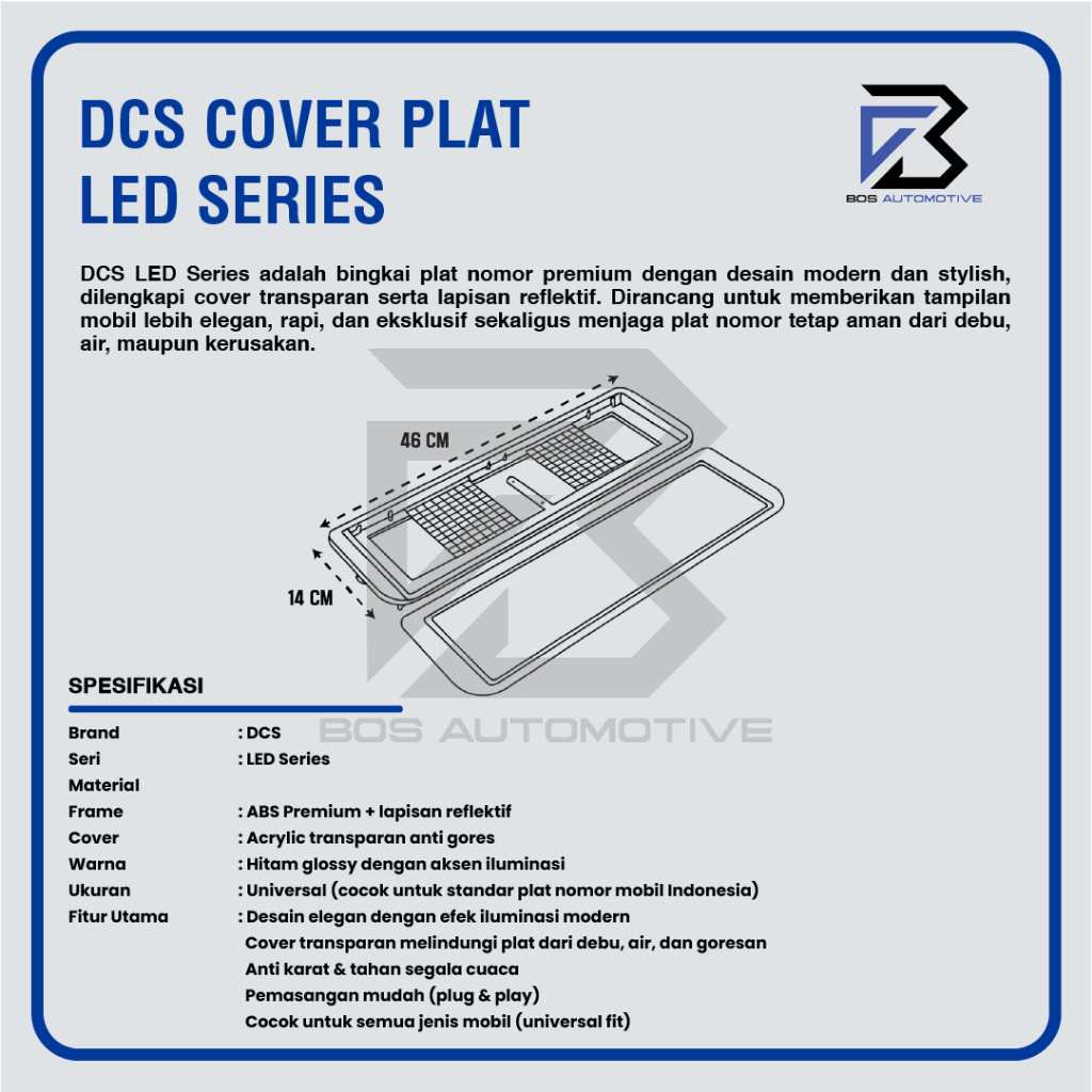 DCS SERIES Cover / Dudukan / Tempat / Frame / Breket / Bingkai / Rumah / Tatakan Plat Nomor Mobil Model DCS Slim Fit, Slip Ori dan LED - foto-produk-4