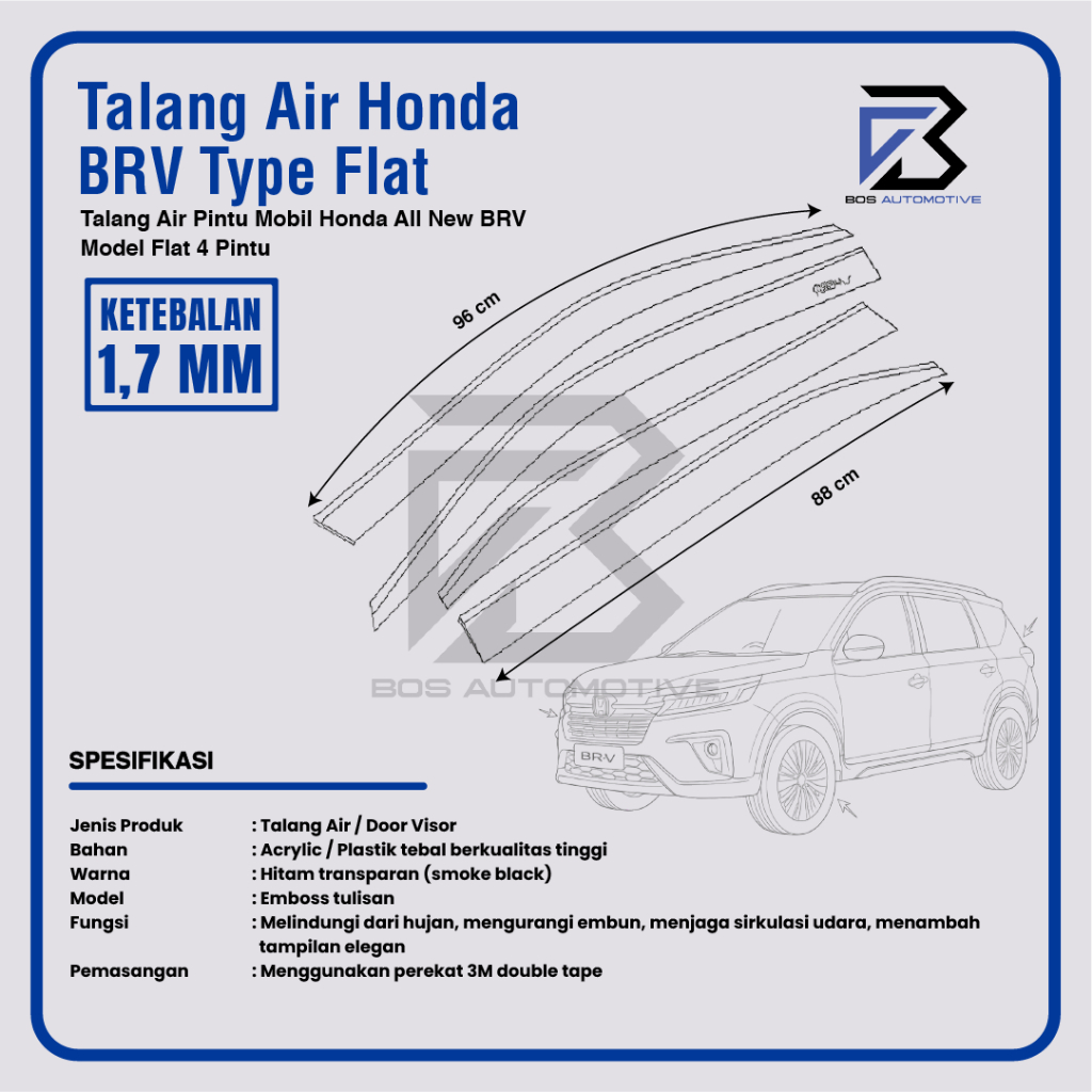 Talang Air Pintu Mobil Honda All New BRV 2021 â€“ 2023 Model Flat Rata 4 Pintu - foto-produk-2