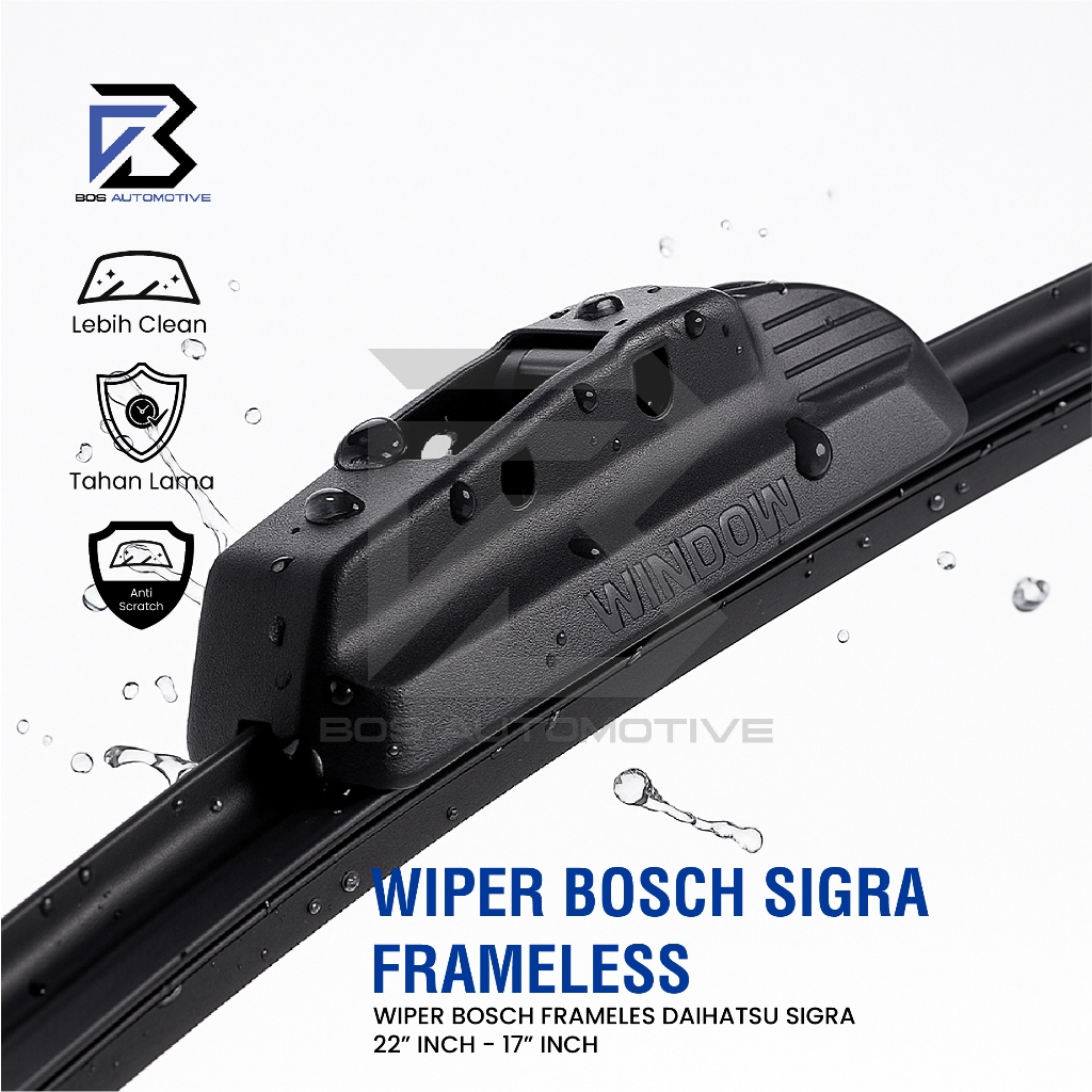 Wiper Blade BOSCH Clear Frameless Karet | Advantage Besi Kipas Kaca Depan Mobil DAIHATSU SIGRA - TOYOTA SIGRA Frame Hook 22" - 17" Inch Original - foto-produk-1