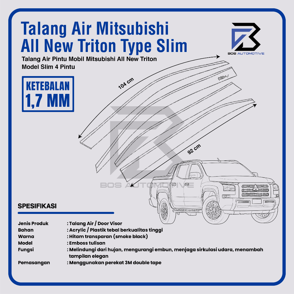 Talang Air Pintu Mobil Mitsubishi All New Triton Double Cabin 2015 â€“ 2021 Model Slim 4 Pintu - foto-produk-2