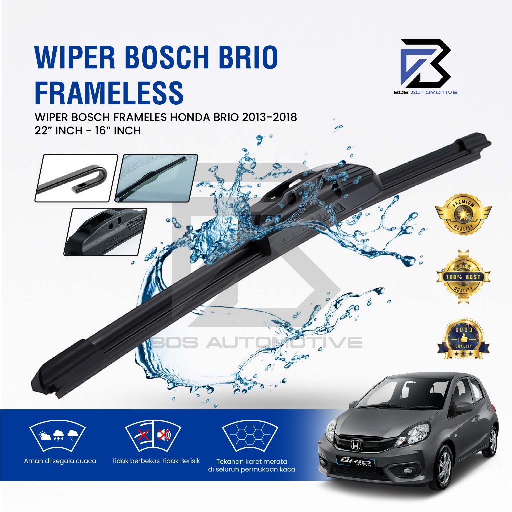 Wiper Blade BOSCH Clear Frameless Karet Kipas Kaca Depan Mobil HONDA BRIO 2013 - 2018 Frame Hook 22" - 16" Inch Original - foto-variasi-2