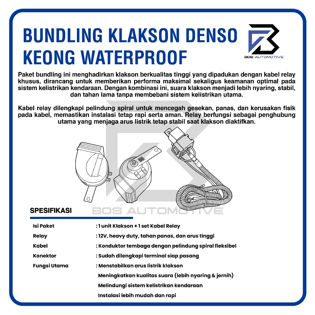 Klakson Keong Mobil Motor Denso Keong Waterproof + Kabel Relay Set Klakson 12v - foto-produk-2