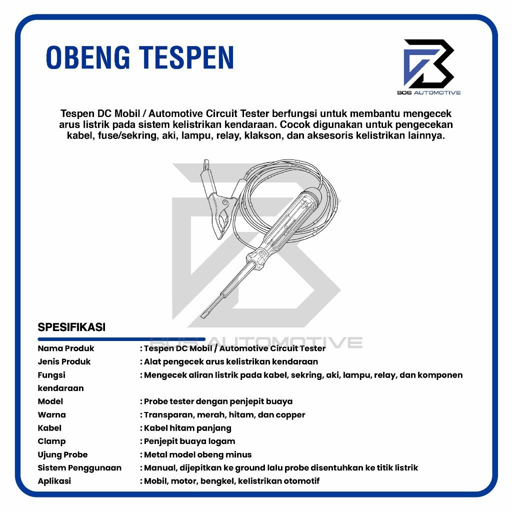 OBENG TESTPEN KABEL DC / TESPEN KABEL AKI DC / TEST PEN MOBIL MOTOR - foto-produk-2