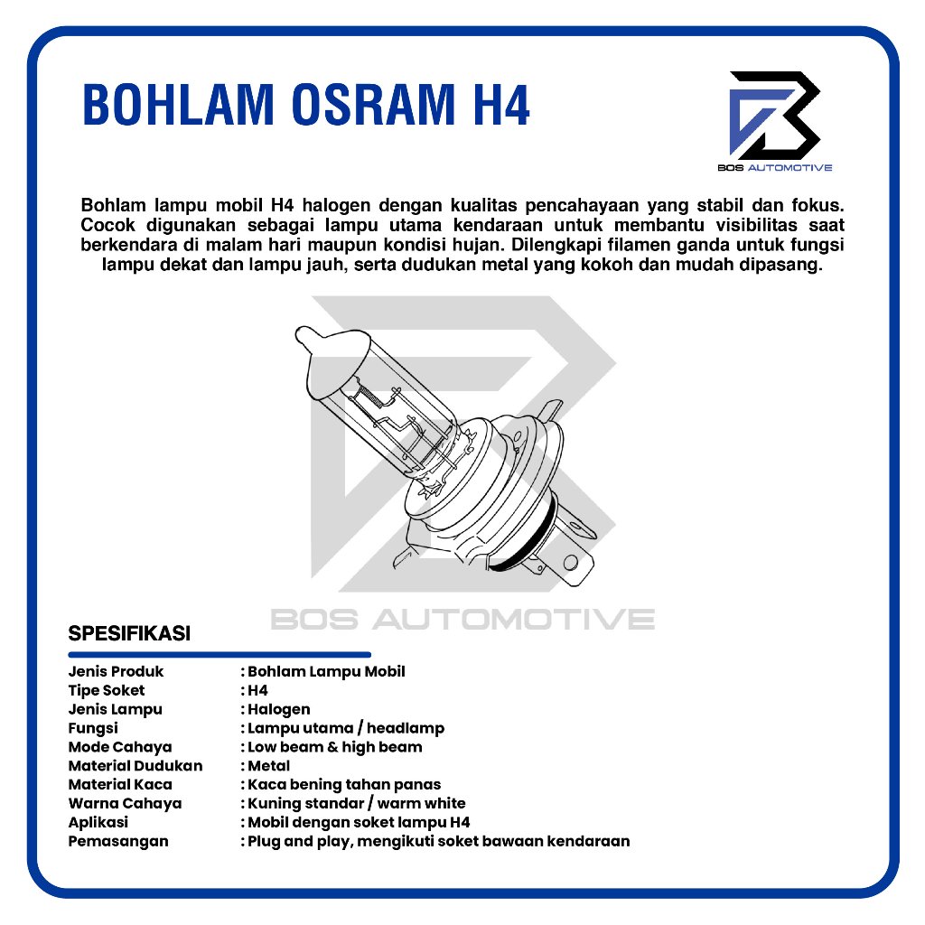 BOHLAM LAMPU MOBIL HALOGEN OSRAM H4 75/70W 24V | 100/90W 24V - foto-produk-2