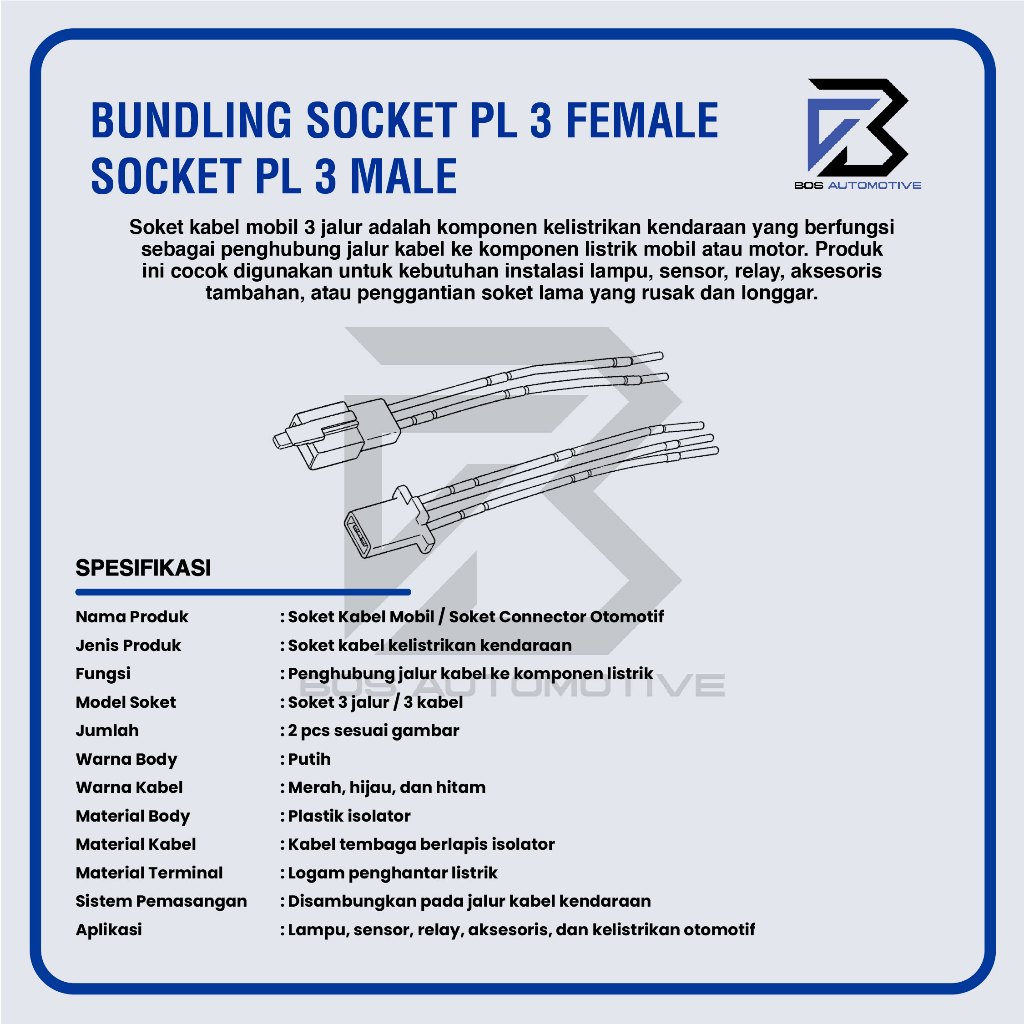 Soket Sambung 3 Pin Kecil / Mini Socket Sambungan Kabel Konektor Mobil Motor (1 SET) - foto-produk-2