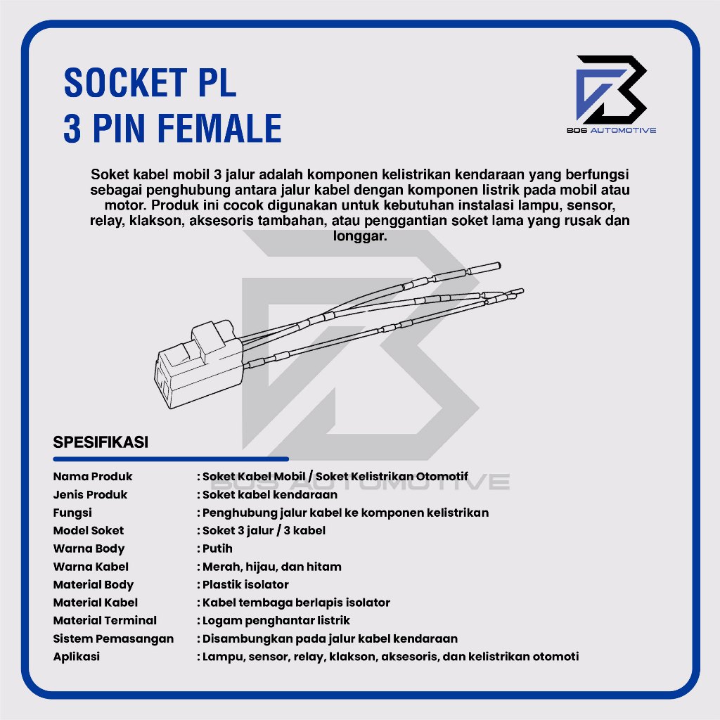 Soket Sambung 3 Pin Besar Socket Sambungan Kabel Konektor Mobil Motor - foto-produk-2
