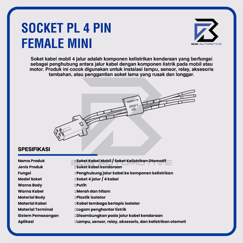 Soket Sambung 4 Pin Kecil / Mini Socket Sambungan Kabel Konektor Mobil Motor - foto-produk-2
