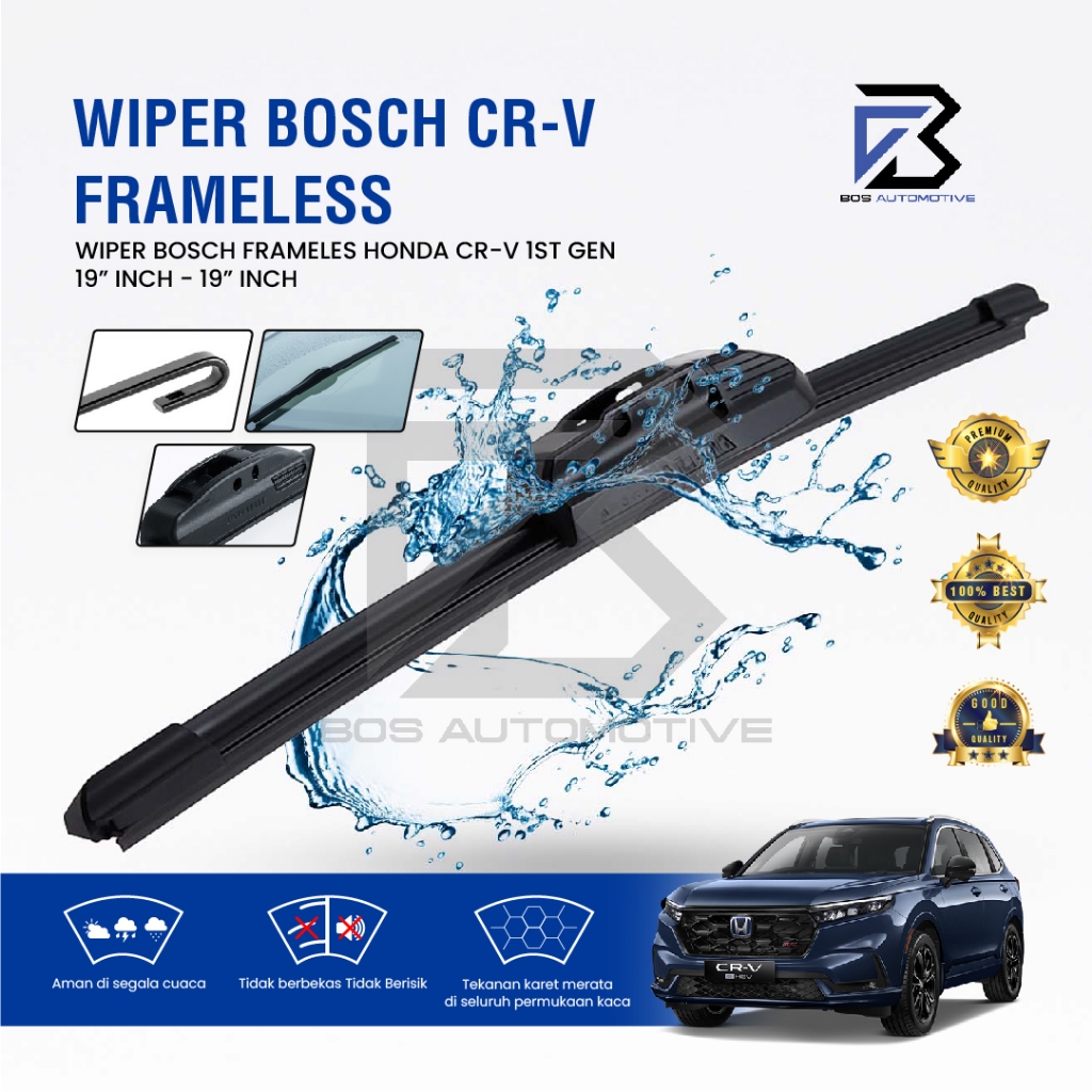 Wiper Blade Bosch Clear Frameless / Karet / Kipas Kaca Depan Mobil Mobil HONDA CRV 1st GEN / Frame Hook 19" - 19" Inch Original - foto-sampul