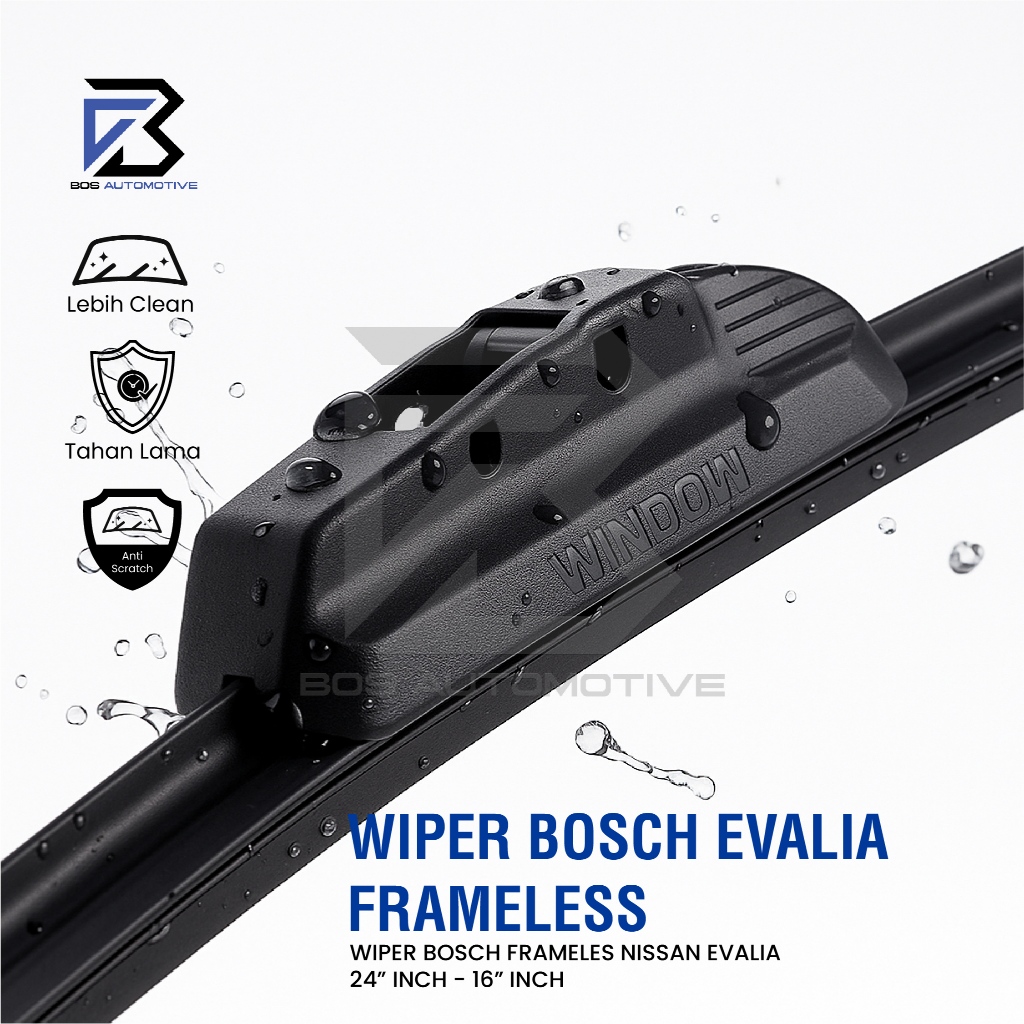 Wiper Blade Bosch Clear Frameless / Karet / Kipas Kaca Depan Mobil Mobil NISSAN EVALIA / Frame Hook 24" - 16" Inch Original - foto-produk-1