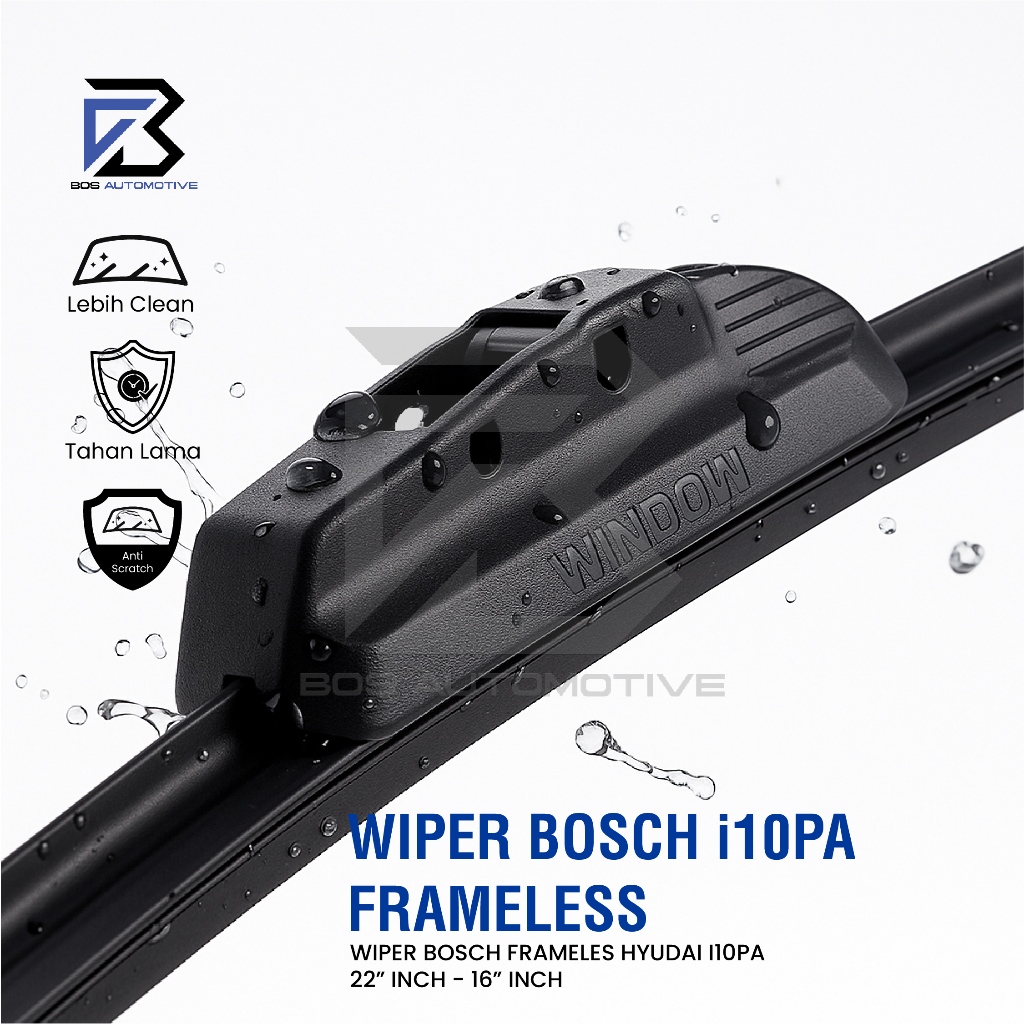 Wiper Blade BOSCH Clear Frameless Karet | Advantage Besi Kipas Kaca Depan Mobil NEW HYUNDAI i10 PA Frame Hook 22" - 16" Inch Original - foto-produk-1