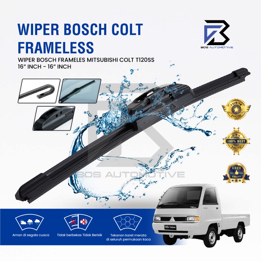 Wiper Blade BOSCH Clear Frameless Karet | Advantage Besi Kipas Kaca Depan Mobil MITSUBISHI COLT T120SS Frame Hook 16" - 16" Inch Original - foto-sampul