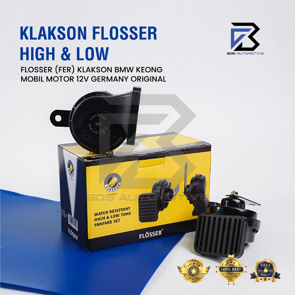 Klakson Keong Mobil Motor FLOSSER BMW Germany Waterproof dengan Kabel Relay Set Klakson 12v Original - foto-variasi-1